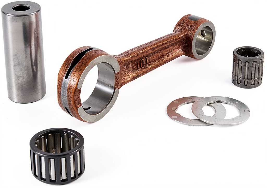 Installing Hot Rods 12.7oz connecting rod on a wooden workbench