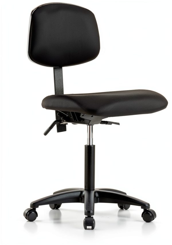 Perch Rolling Lab Chair Adjustable Back, Black Vinyl, Workbench Height-1