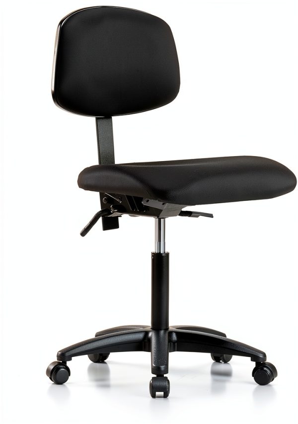 Perch Rolling Lab Chair Adjustable Back, Black Vinyl, Workbench Height-0