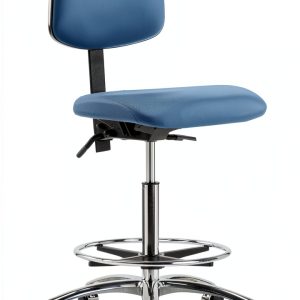 Perch Chrome Rolling Lab Chair Adjustable Back, Colonial Blue Vinyl-0