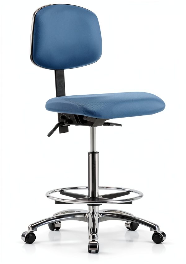 Perch Chrome Rolling Lab Chair Adjustable Back, Colonial Blue Vinyl-0