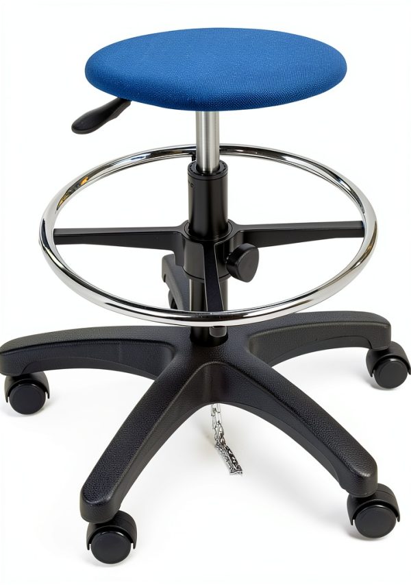 Global Industrial ESD Stool Fabric Navy Armless Mid Back 16x18 Seat-6
