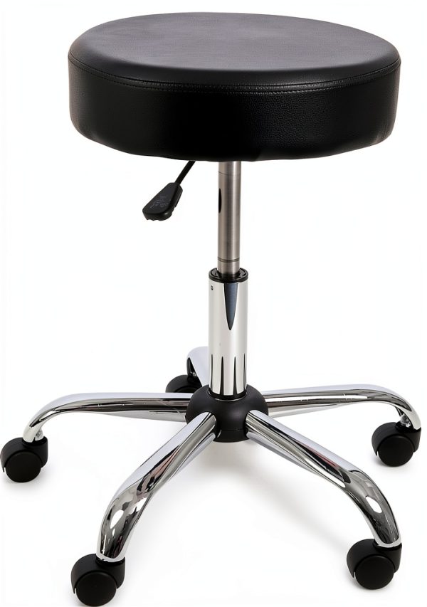 Alera Height Adjustable Lab Stool Black PU, 24.8in Seat, Chrome Base-0
