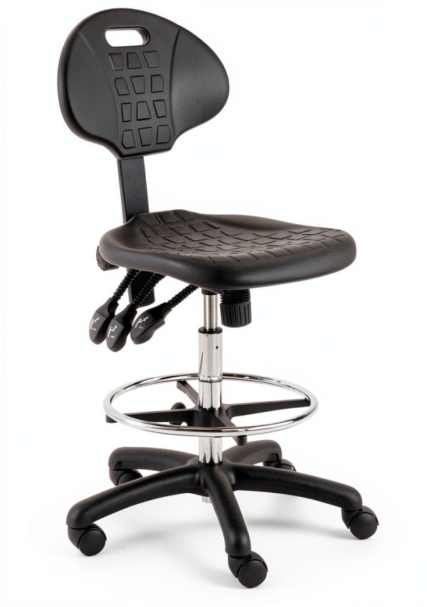 BenchPro Deluxe Chrome & Firm Polyurethane Foam Chair with 18” Adjustable Footring, 3 Lever Control, 21"-31" Height Adjustment and 450 lbs Capacity.-1