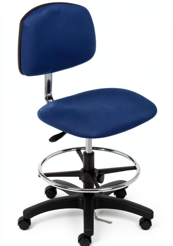 Global Industrial ESD Stool Fabric Navy Armless Mid Back 16x18 Seat-0