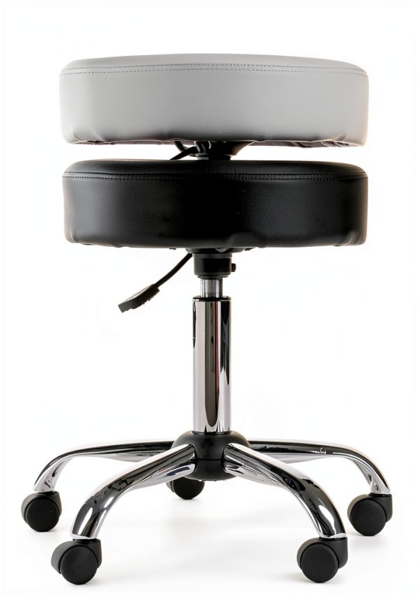 Alera Height Adjustable Lab Stool Black PU, 24.8in Seat, Chrome Base-2