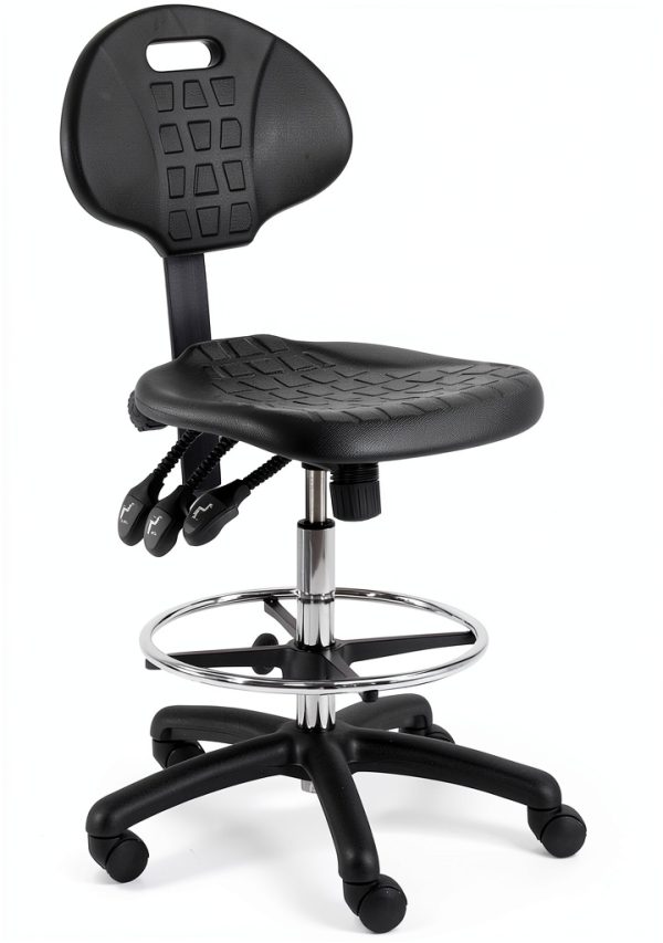 BenchPro Deluxe Chrome & Firm Polyurethane Foam Chair with 18” Adjustable Footring, 3 Lever Control, 21"-31" Height Adjustment and 450 lbs Capacity.-0