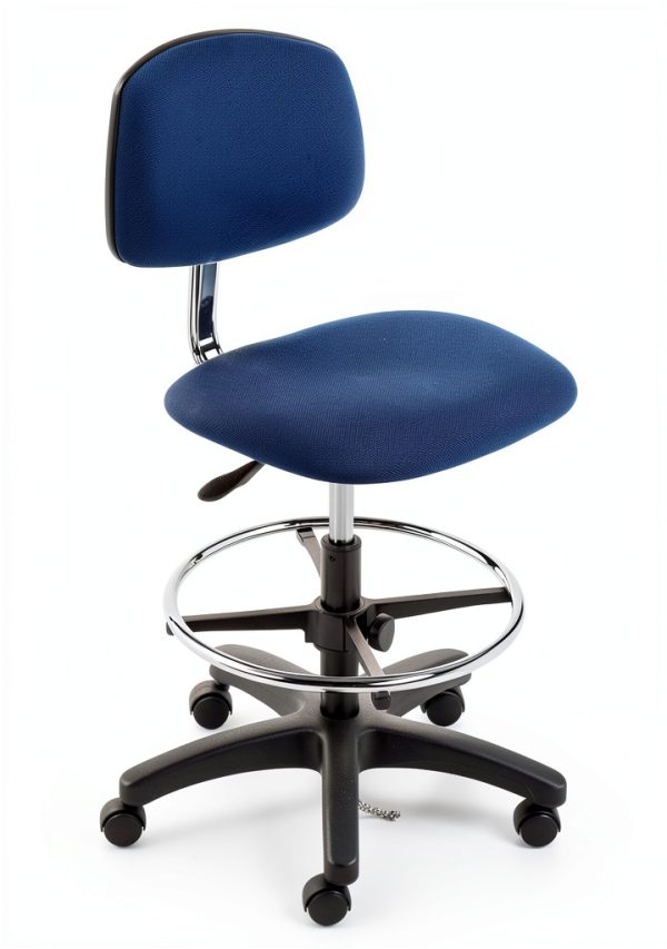 Global Industrial ESD Stool Fabric Navy Armless Mid Back 16x18 Seat-1